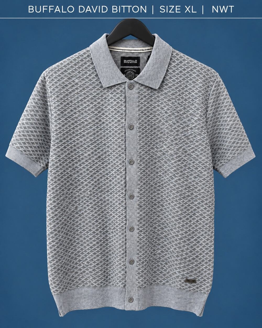 Buffalo David Bitton Textured Knit Polo Button Up Gray XL NWT